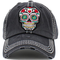 Load image into Gallery viewer, 1459 -Sugar Skull Hat - Black
