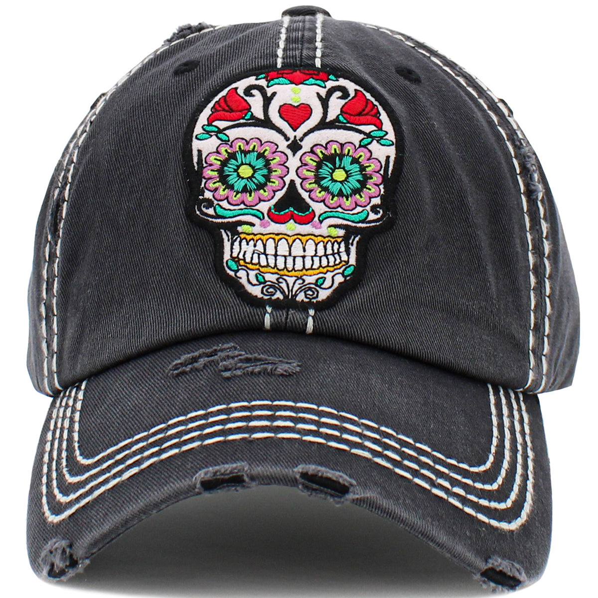 1459 -Sugar Skull Hat - Black