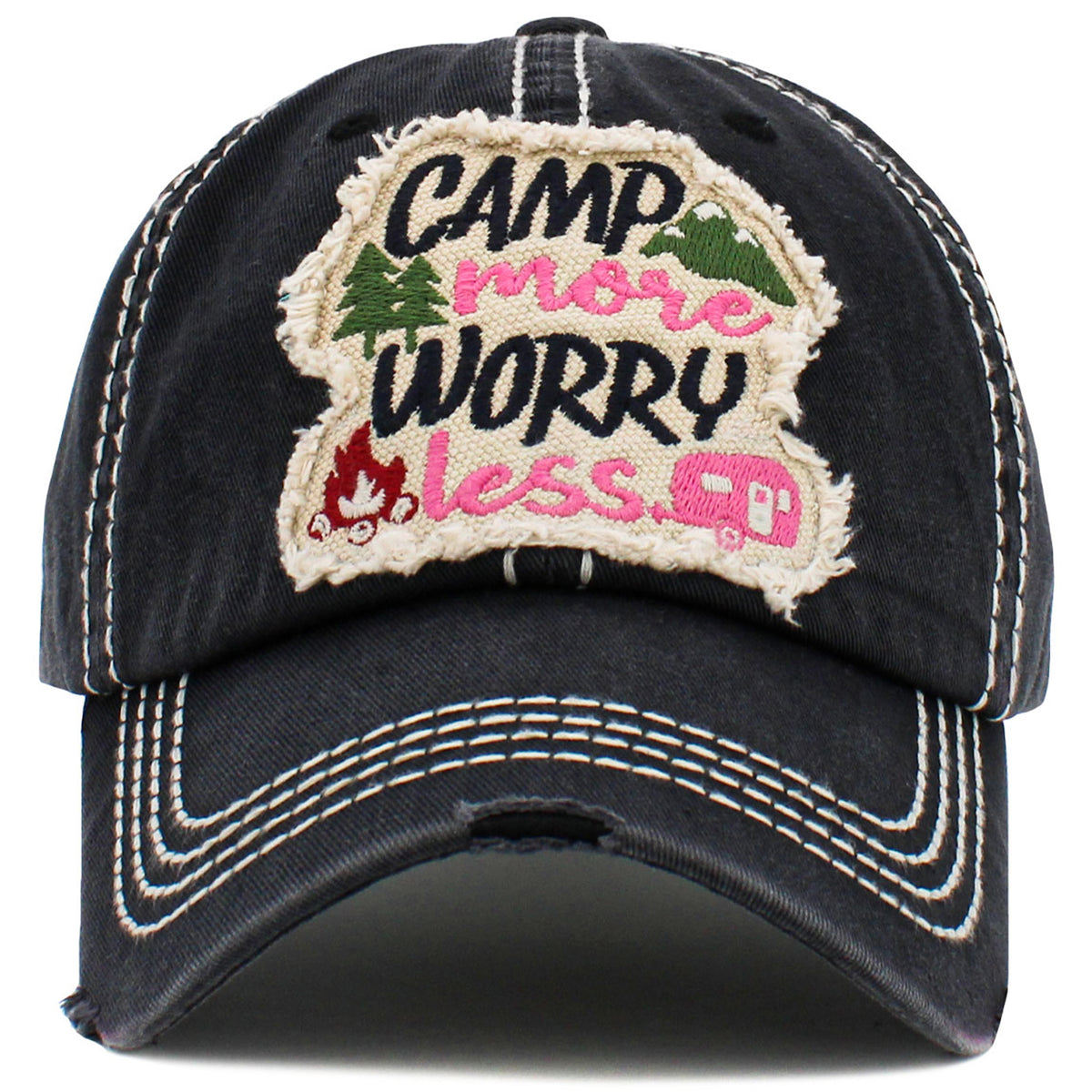 1493 - Camp More Worry Less Hat - Black