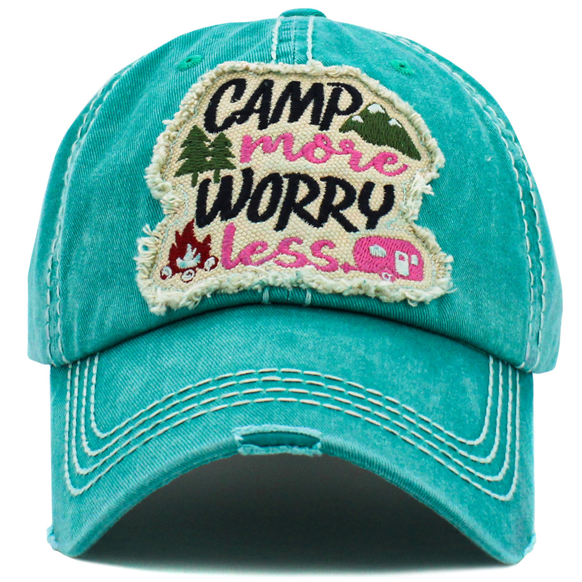 1493 - Camp More Worry Less Hat - Turquoise