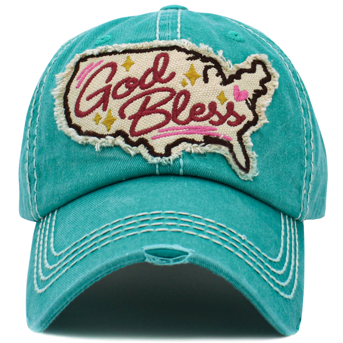 1505 - God Bless Hat - Turquoise