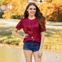 Load image into Gallery viewer, 10717 - Sequin Half Sleeve Top - Burgundy
