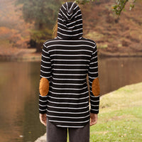Load image into Gallery viewer, 10245 - Striped Hoodie with Elbow Patches and Pockets - Black
