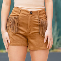 Load image into Gallery viewer, 10751 - Brown Suede Fringe Shorts
